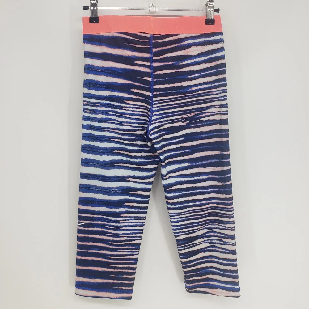 Nike Pro Abstract Zebra Stripe Capri Leggings Women M Blue Neon Pink Dri-FIT